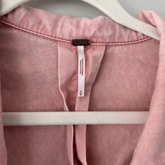Free People Charlie Denim Button Down with Pearl Snap- Pink Denim - Picture 5 of 10